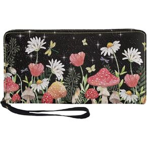 SCRAWLGOD Butterfly Floral Women Leather Wallets RFID Blocking Zip Around Credit Card Holder Clutch Purse Wristlet Strap