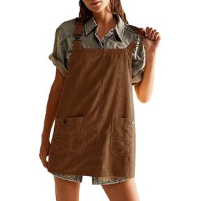 Fisoew Womens Overall Dress Adjustable Straps Corduroy Mini Dress Suspender Pinafore Dress With Pockets in Saudi Arabia