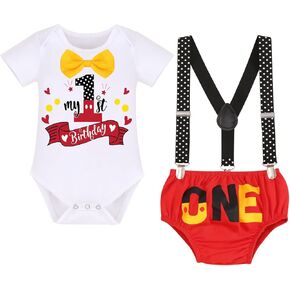 IBTOM CASTLE Formal Suit First Birthday Outfit for Baby Boy Cake Smash One Party Suspenders Bowtie Clothes Set