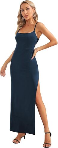 JLCNCUE Women's Sexy Backless Spaghetti Straps Square Neck Maxi Dress Thigh High Slit Bodycon Cocktail Party Dress 211 in Saudi Arabia