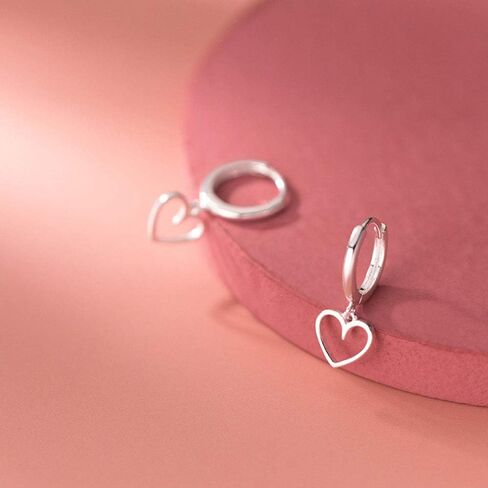Hollow Dangle Heart Love Small Hoop Cuff Earrings for Women Teen Girls Dainty Sterling Silver Huggie Hinged Cute Cartilage Hypoallergenic Dangling Little Hoops Gifts for Her Bff Daughter Birthday 9mm in Kuwait