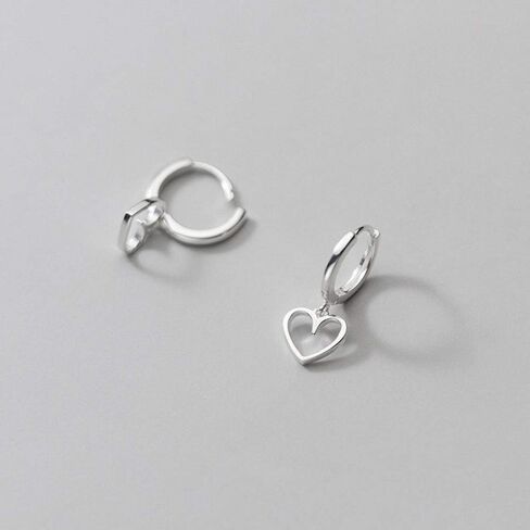 Hollow Dangle Heart Love Small Hoop Cuff Earrings for Women Teen Girls Dainty Sterling Silver Huggie Hinged Cute Cartilage Hypoallergenic Dangling Little Hoops Gifts for Her Bff Daughter Birthday 9mm in Kuwait