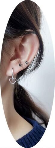 Hollow Dangle Heart Love Small Hoop Cuff Earrings for Women Teen Girls Dainty Sterling Silver Huggie Hinged Cute Cartilage Hypoallergenic Dangling Little Hoops Gifts for Her Bff Daughter Birthday 9mm in Kuwait