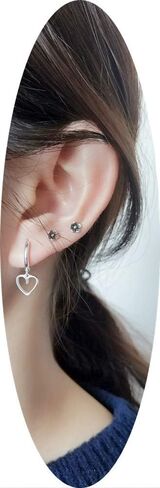 Hollow Dangle Heart Love Small Hoop Cuff Earrings for Women Teen Girls Dainty Sterling Silver Huggie Hinged Cute Cartilage Hypoallergenic Dangling Little Hoops Gifts for Her Bff Daughter Birthday 9mm in Kuwait