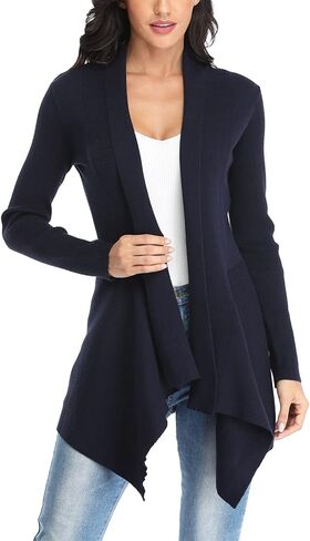 Dilgul Women Open Front Ribbed Drape Long Sleeve Cascading Cardigan Sweater in Kuwait