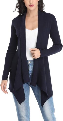 Dilgul Women Open Front Ribbed Drape Long Sleeve Cascading Cardigan Sweater in Kuwait