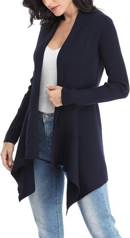 Dilgul Women Open Front Ribbed Drape Long Sleeve Cascading Cardigan Sweater in Kuwait