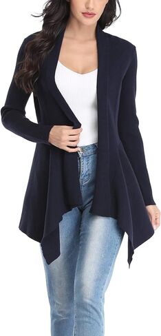 Dilgul Women Open Front Ribbed Drape Long Sleeve Cascading Cardigan Sweater in Kuwait