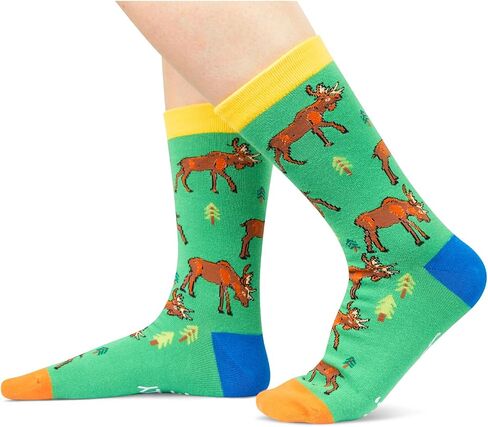 HAPPYPOP Funny Moose Gifts for Men Women Moose Gifts for Moose Lovers, Novelty Moose Socks Crazy Silly Fun Socks in Kuwait