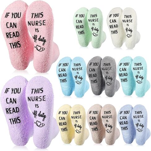 Ramede 10 Pairs Funny Nurse Theme Novelty Fuzzy Socks Christmas Novelty Socks Gifts for Women, If You Can Read This Nurse Is off Duty Winter Cotton Socks for Nurses White Angels Birthday, 10 Colors in Saudi Arabia