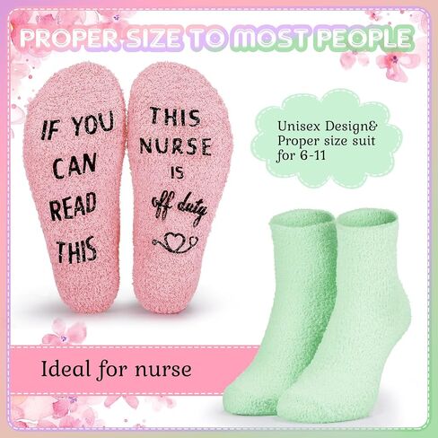 Ramede 10 Pairs Funny Nurse Theme Novelty Fuzzy Socks Christmas Novelty Socks Gifts for Women, If You Can Read This Nurse Is off Duty Winter Cotton Socks for Nurses White Angels Birthday, 10 Colors in Saudi Arabia
