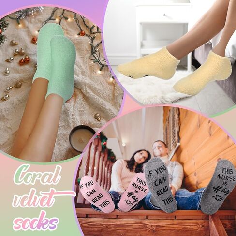 Ramede 10 Pairs Funny Nurse Theme Novelty Fuzzy Socks Christmas Novelty Socks Gifts for Women, If You Can Read This Nurse Is off Duty Winter Cotton Socks for Nurses White Angels Birthday, 10 Colors in Saudi Arabia