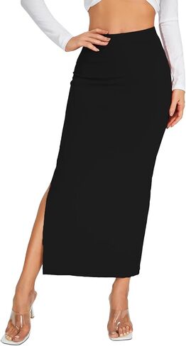 تنورة طويلة ضيقة للنساء من Verdusa بخصر عالٍ ومفتوحة ومضلعة in Kuwait