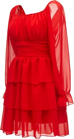 OBBUE Women's Summer Dress Tie Back Square Neck Aline Long Sleeve Layered Swing Mini Dresses in Saudi Arabia