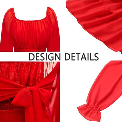 OBBUE Women's Summer Dress Tie Back Square Neck Aline Long Sleeve Layered Swing Mini Dresses in Saudi Arabia