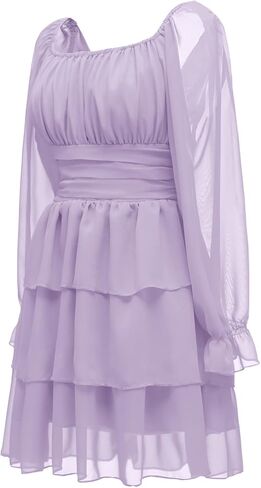 OBBUE Women's Summer Dress Tie Back Square Neck Aline Long Sleeve Layered Swing Mini Dresses in Saudi Arabia