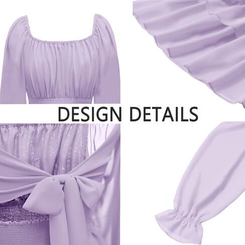 OBBUE Women's Summer Dress Tie Back Square Neck Aline Long Sleeve Layered Swing Mini Dresses in Saudi Arabia