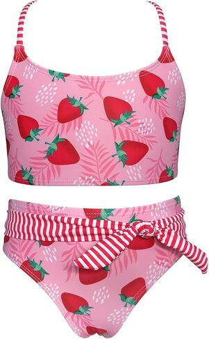 SHEKINI Girls' Bikini Sets U Neck Floral Printing Bow-Knot Two Piece Bathing Swimsuits for Girls 6-12 Years. in Saudi Arabia