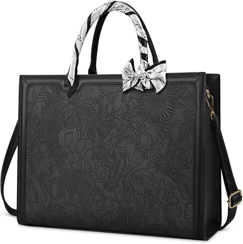 حقيبة كمبيوتر محمول للنساء 15.6 بوصة حقيبة كمبيوتر محمول مقاومة للماء حقيبة جلدية فريدة من نوعها حقيبة عمل ذات سعة كبيرة حقيبة مكتب خفيفة الوزن حقيبة يد كمبيوتر الأعمال، أسود in Kuwait