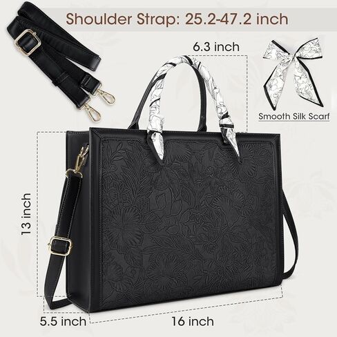 حقيبة كمبيوتر محمول للنساء 15.6 بوصة حقيبة كمبيوتر محمول مقاومة للماء حقيبة جلدية فريدة من نوعها حقيبة عمل ذات سعة كبيرة حقيبة مكتب خفيفة الوزن حقيبة يد كمبيوتر الأعمال، أسود in Kuwait