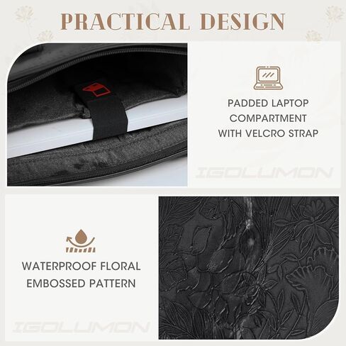 حقيبة كمبيوتر محمول للنساء 15.6 بوصة حقيبة كمبيوتر محمول مقاومة للماء حقيبة جلدية فريدة من نوعها حقيبة عمل ذات سعة كبيرة حقيبة مكتب خفيفة الوزن حقيبة يد كمبيوتر الأعمال، أسود in Kuwait