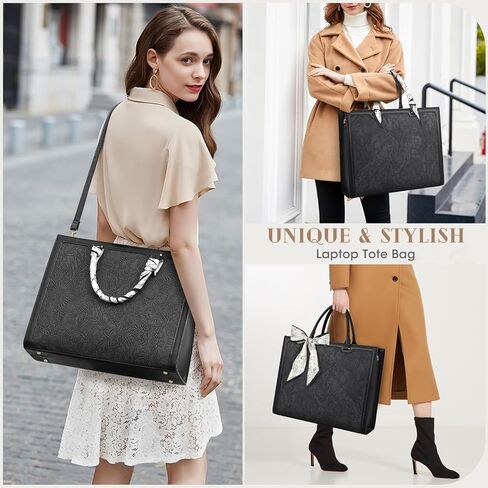 حقيبة كمبيوتر محمول للنساء 15.6 بوصة حقيبة كمبيوتر محمول مقاومة للماء حقيبة جلدية فريدة من نوعها حقيبة عمل ذات سعة كبيرة حقيبة مكتب خفيفة الوزن حقيبة يد كمبيوتر الأعمال، أسود in Kuwait