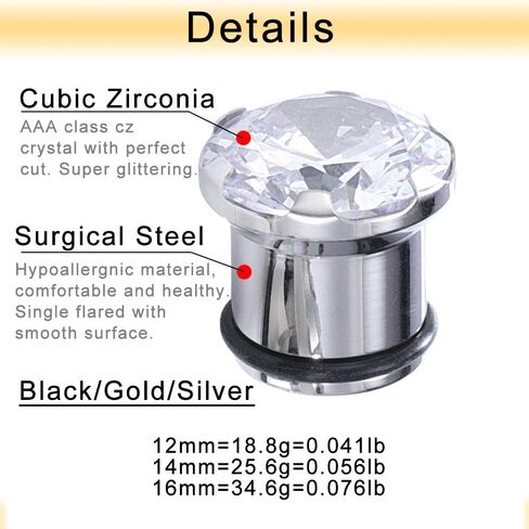 PunkTracker تشيكوسلوفاكيا الماس الأذن مقاييس واحدة مضيئة الجراحية الصلب سدادات الأذن قياس تمتد عدة المتوسع الذهب/أسود/فضي 6 جرام-16 مللي متر in Kuwait