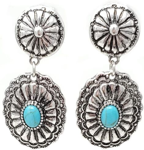 Emulily Western Concho Dangling Clip on Earrings Navajo (Turquoise) in Saudi Arabia