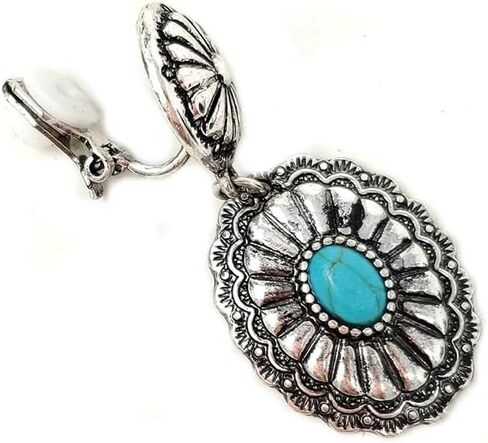 Emulily Western Concho Dangling Clip on Earrings Navajo (Turquoise) in Saudi Arabia
