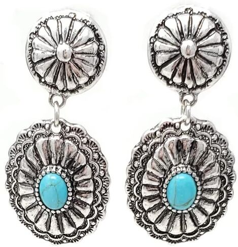 Emulily Western Concho Dangling Clip on Earrings Navajo (Turquoise) in Saudi Arabia