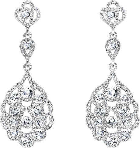 BriLove Women's Wedding Bridal Crystal Rhinestone Beaded Clip-On Dangle Earrings in Saudi Arabia