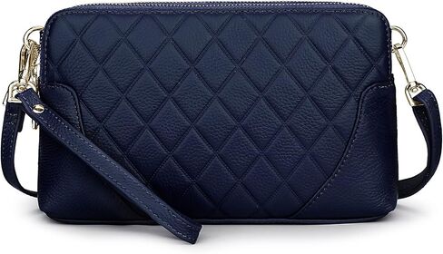 YALUXE Womens Wristlet Real Leather Quilted double zippers Large Clutch Wallet Shoulder Strap in Saudi Arabia