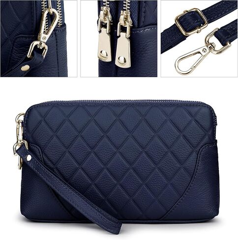YALUXE Womens Wristlet Real Leather Quilted double zippers Large Clutch Wallet Shoulder Strap in Saudi Arabia