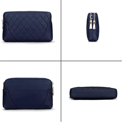 YALUXE Womens Wristlet Real Leather Quilted double zippers Large Clutch Wallet Shoulder Strap in Saudi Arabia