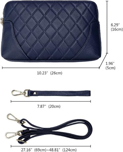 YALUXE Womens Wristlet Real Leather Quilted double zippers Large Clutch Wallet Shoulder Strap in Saudi Arabia