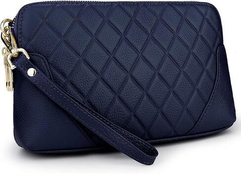 YALUXE Womens Wristlet Real Leather Quilted double zippers Large Clutch Wallet Shoulder Strap in Saudi Arabia