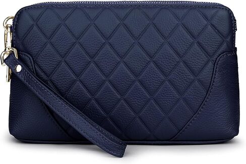 YALUXE Womens Wristlet Real Leather Quilted double zippers Large Clutch Wallet Shoulder Strap in Saudi Arabia