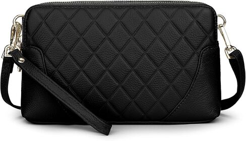 YALUXE Womens Wristlet Real Leather Quilted double zippers Large Clutch Wallet Shoulder Strap in Saudi Arabia