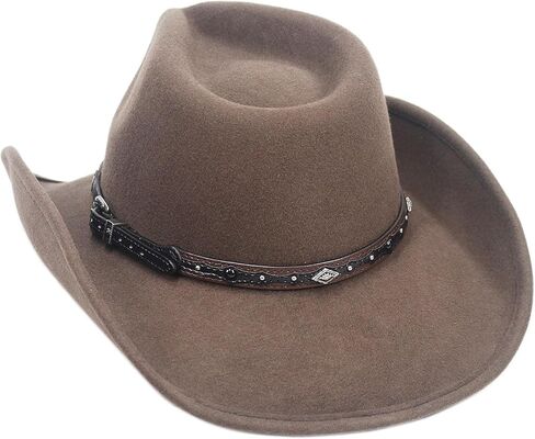 فرقة القبعة الغربية لقبعات رعاة البقر من سيلفر كانيون، جلد بني وأسود مع كونشو ماسي ومسامير in Kuwait