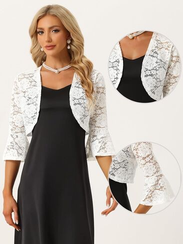 Allegra K Lace Shrug for Women's Evening Open Front Bell Sleeves Elegant Bolero Cardigan in Saudi Arabia