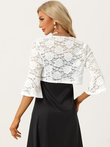 Allegra K Lace Shrug for Women's Evening Open Front Bell Sleeves Elegant Bolero Cardigan in Saudi Arabia