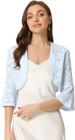 Allegra K Lace Shrug for Women's Evening Open Front Bell Sleeves Elegant Bolero Cardigan in Saudi Arabia