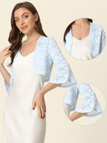 Allegra K Lace Shrug for Women's Evening Open Front Bell Sleeves Elegant Bolero Cardigan in Saudi Arabia