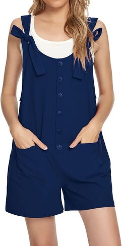 MINTLIMIT Women's Button Down Solid Pinafore Overall Shorts with Pockets in Saudi Arabia