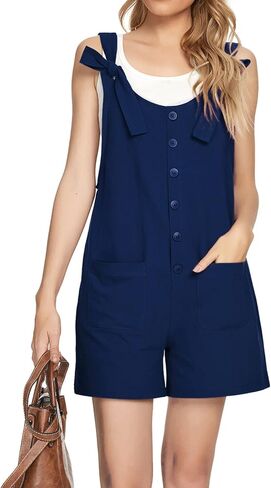 MINTLIMIT Women's Button Down Solid Pinafore Overall Shorts with Pockets in Saudi Arabia