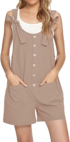 MINTLIMIT Women's Button Down Solid Pinafore Overall Shorts with Pockets in Saudi Arabia