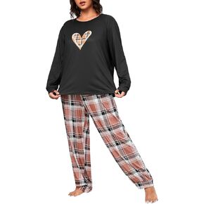 Verdusa Women's Plus Size 2 Piece Plaid Print Pajama Sets Long Sleeve Tee Top and Pants in Saudi Arabia