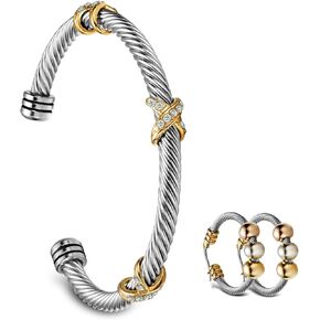 HokitVerse Bangle Bracelets for Women Dainty, Adjustable Bracelet with Rhinestone, Twisted Cable Girls Bracelets Cuff Bracelet, Stainless Steel Women's Bracelet, Jewelry for Women in Kuwait
