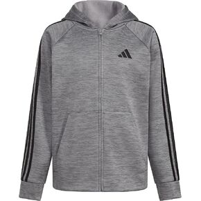adidas Boys' Zip Front Indicator Hooded Jacket, Charcoal Heather Grey in Saudi Arabia