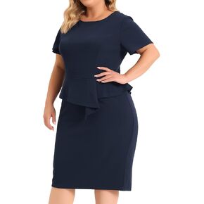 فساتين Agnes Orinda مقاس كبير من Peplum Bodycon للنساء بأكمام قصيرة وفستان مكشكش للعمل in Kuwait